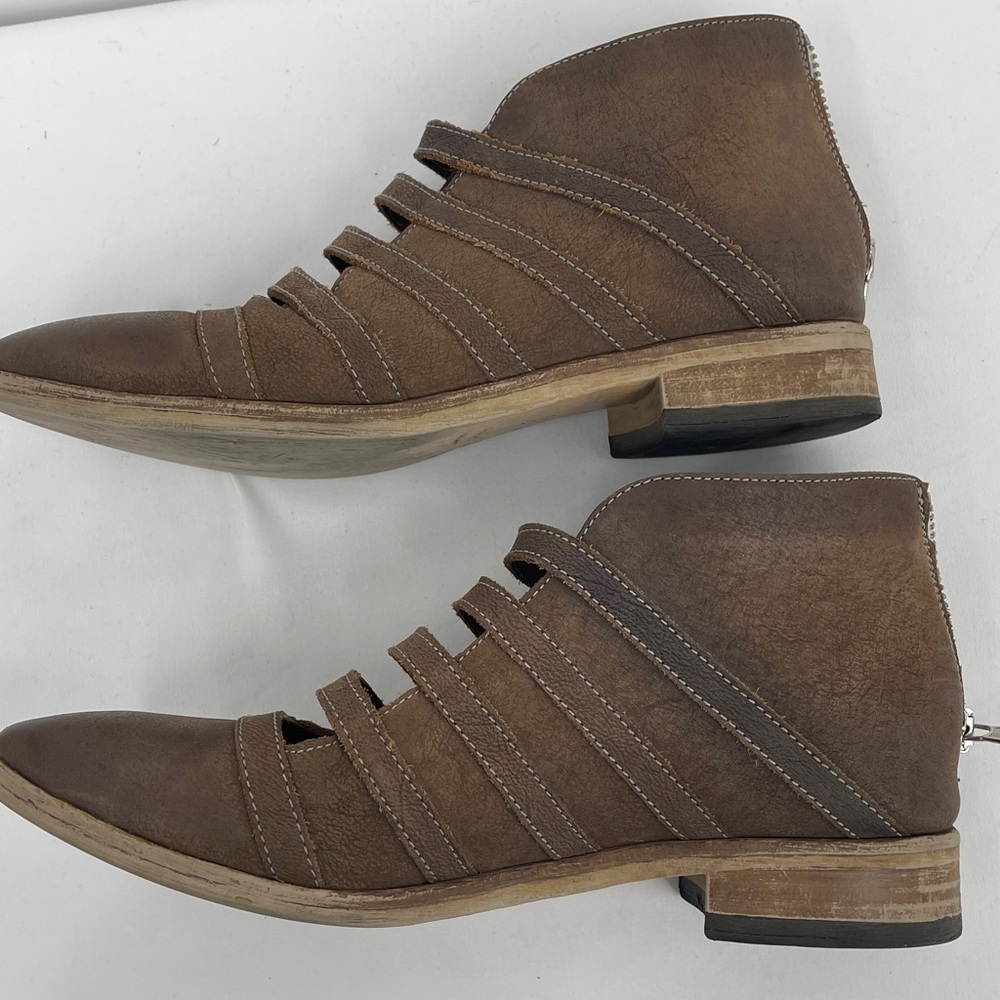 FREE PEOPLE EMMA Brown Leather Strappy BOOTIE SIZE 38 ZIPPER IN BACK - Picture 10 of 11